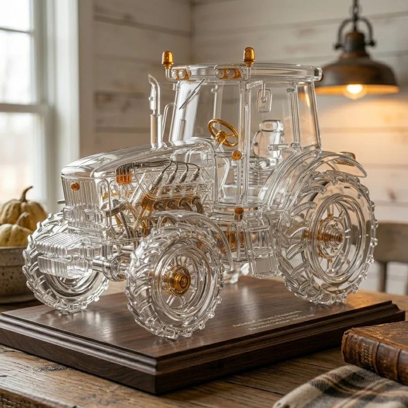 Handcrafted Crystal Glass Tractor Decorative Sculpture - Image 2