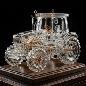 Handcrafted Crystal Glass Tractor Decorative Sculpture